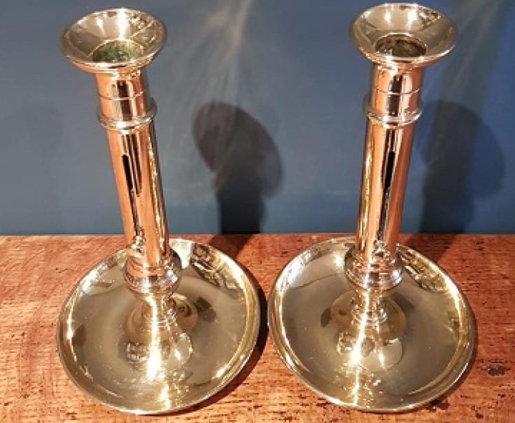 Superb Pair of George III Brass Candlesticks with Dished Bases - Image 7