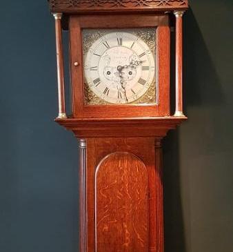 George III Oak Brass and Silvered Dial 8 Day Longcase Clock