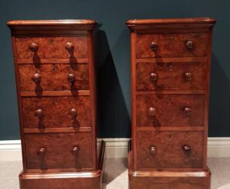Matching Pair of Antique Burr Walnut Bedside Chests - Image 1