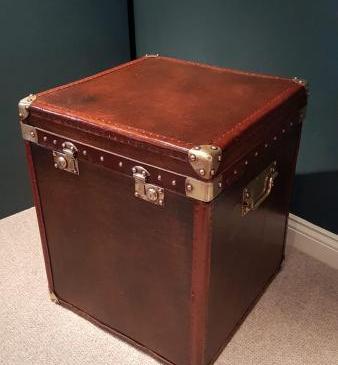 Superb Antique Leather and Brass Trimmed Trunk