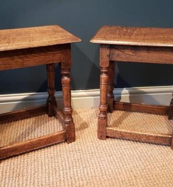 Matching Pair of Antique Oak Joint Stools