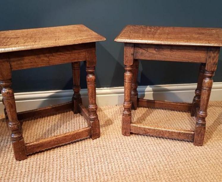 Matching Pair of Antique Oak Joint Stools - Image 1