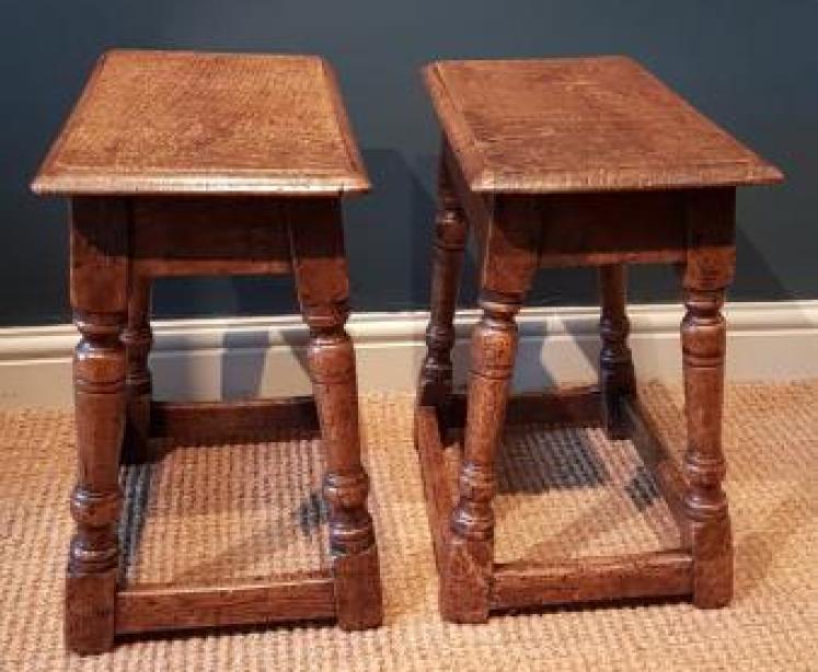 Matching Pair of Antique Oak Joint Stools - Image 2
