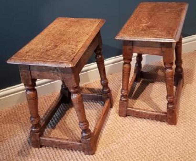 Matching Pair of Antique Oak Joint Stools - Image 4