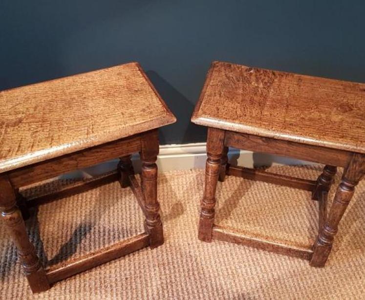 Matching Pair of Antique Oak Joint Stools - Image 7