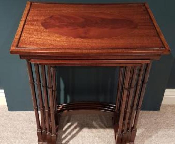 Antique Nest of Inlaid Mahogany Tables - Image 3