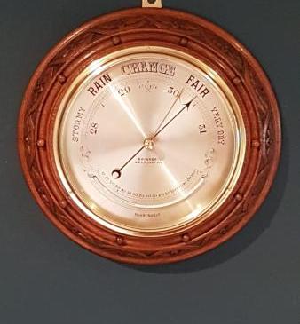 Antique Silvered Dial & Crescent Thermometer Barometer