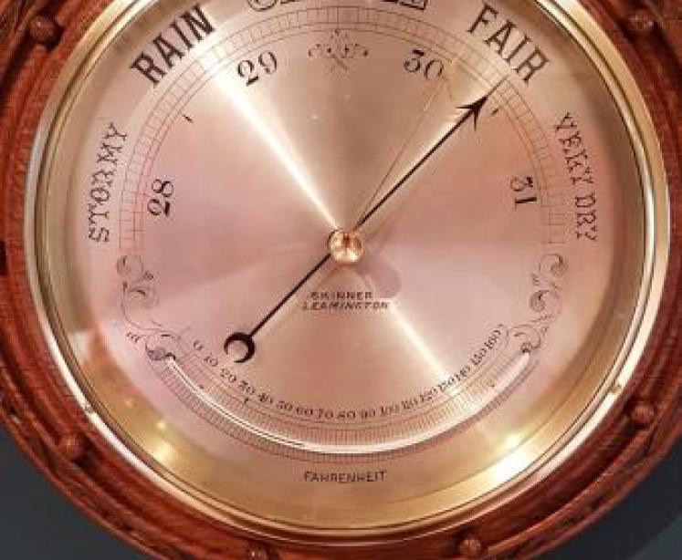 Antique Silvered Dial & Crescent Thermometer Barometer - Image 2