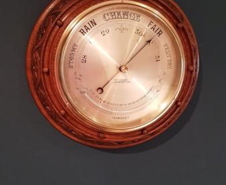 Antique Silvered Dial & Crescent Thermometer Barometer - Image 7