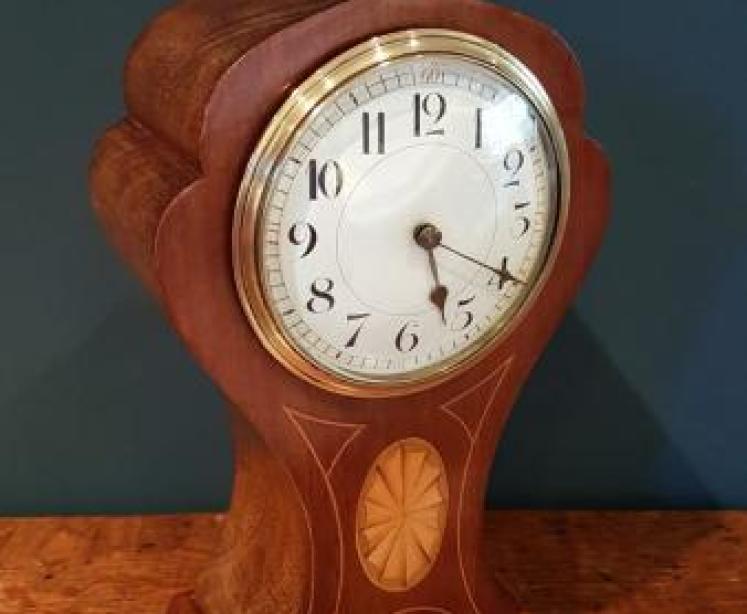 Superb Edwardian Inlaid Rare Shaped Mantel Clock - Image 4
