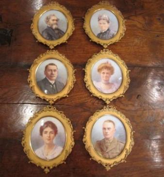 Rare Set of Six Edwardian Miniatures on Ivory