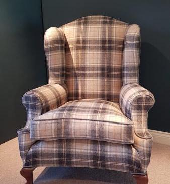 Antique Wing Back Arm Chair in Abraham Moon Fabric