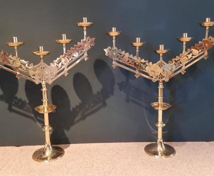 Superb Large Pair of Adjustable Church Candelabra  - Image 1
