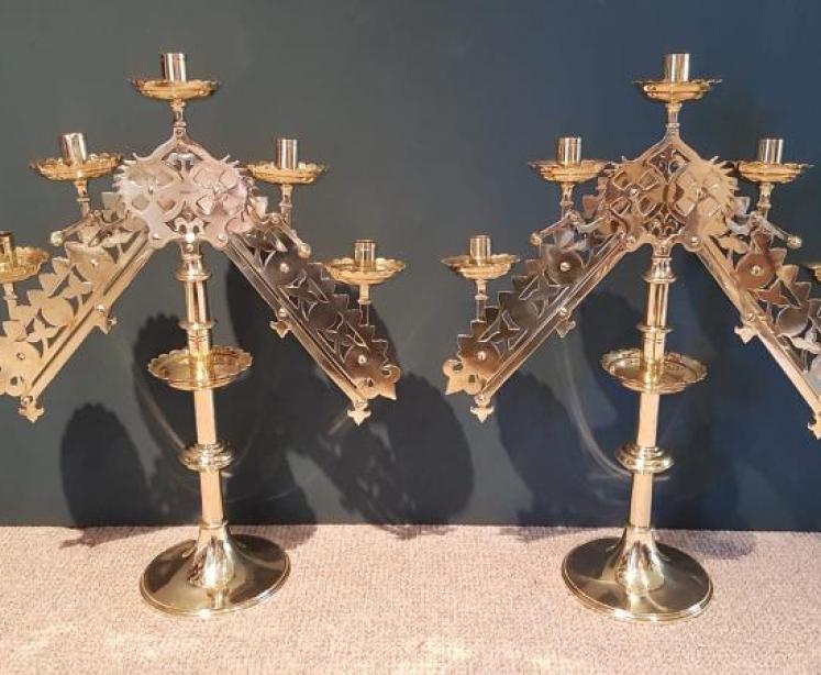 Superb Large Pair of Adjustable Church Candelabra  - Image 3