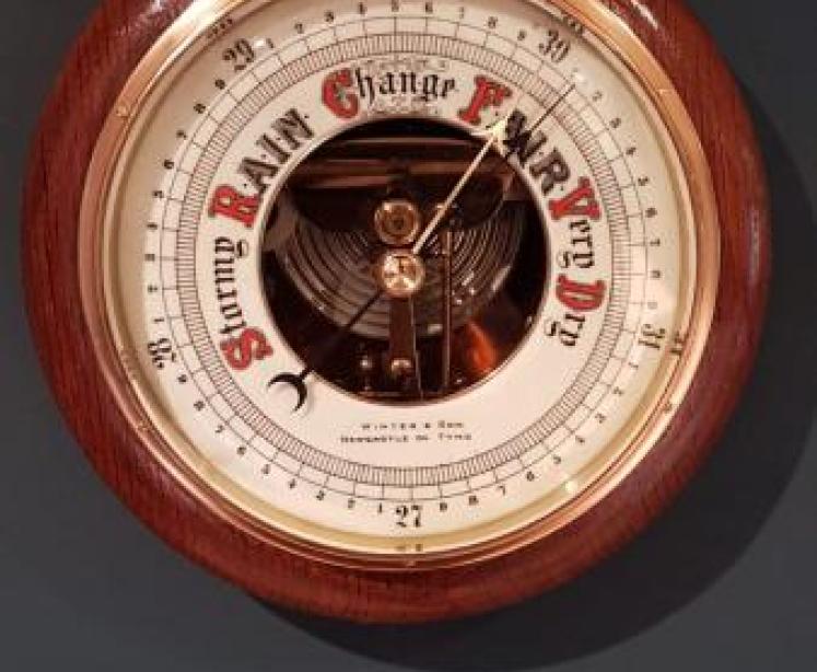 Victorian Oak Skeletonised Aneroid Barometer - Image 1