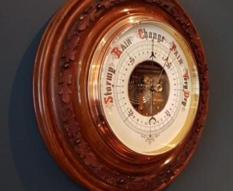 Large Antique Carved Walnut Wheel Barometer  - Image 3