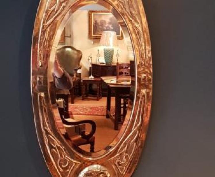 Antique Glasgow School Brass Frame Mirror - Image 6