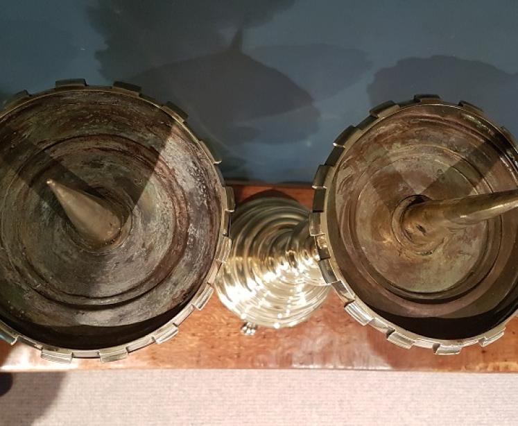 Large Pair of Antique Brass Church Candlesticks - Image 4