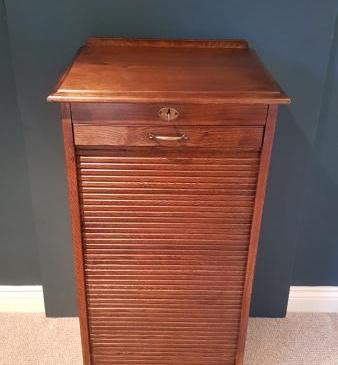 Quality Edwardian Solid Oak Tambour Front File Cabinet