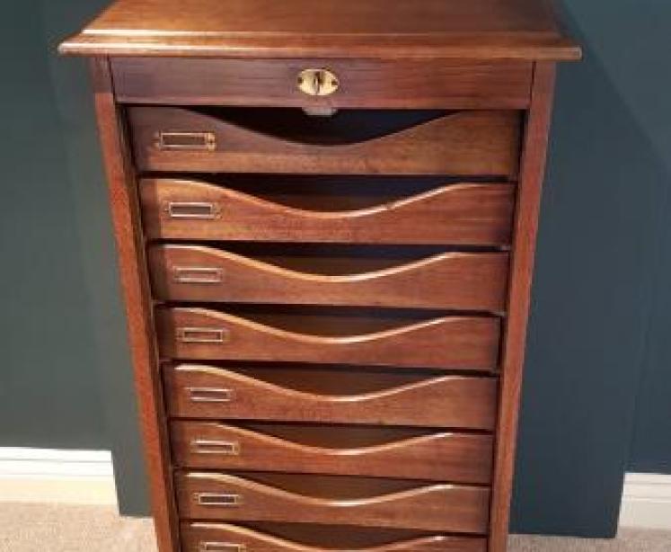 Quality Edwardian Solid Oak Tambour Front File Cabinet - Image 2