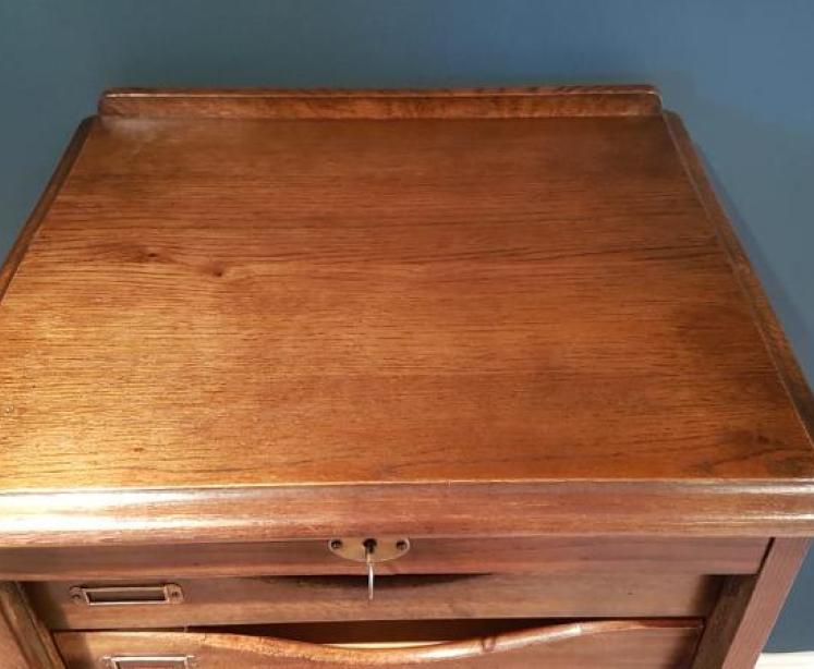 Quality Edwardian Solid Oak Tambour Front File Cabinet - Image 7