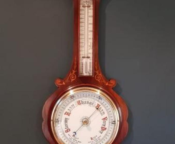 Superb Antique Inlaid Rosewood Banjo Barometer - Image 1