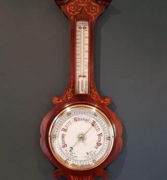 Superb Antique Inlaid Rosewood Banjo Barometer