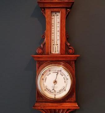 Small Antique Carved Oak Banjo Barometer