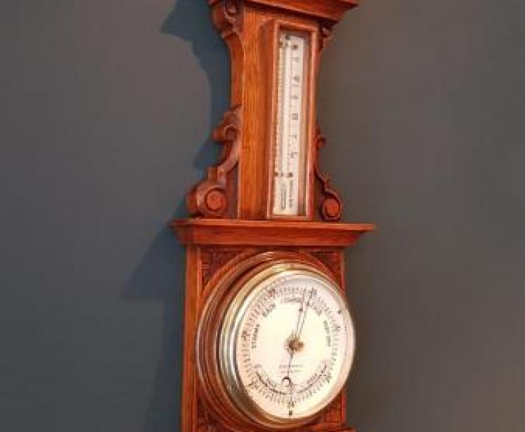 Small Antique Carved Oak Banjo Barometer - Image 2