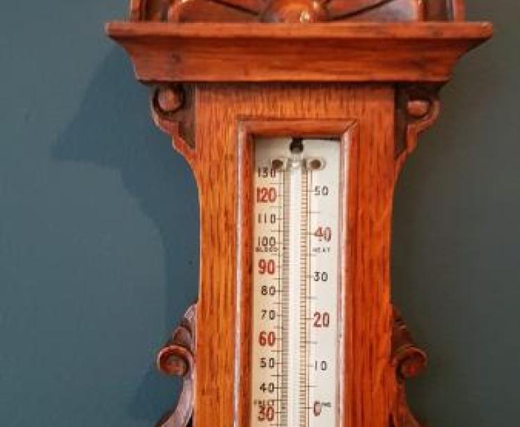 Small Antique Carved Oak Banjo Barometer - Image 4