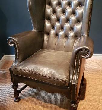 Superb Victorian Button Back Leather Wing Back Arm Chair