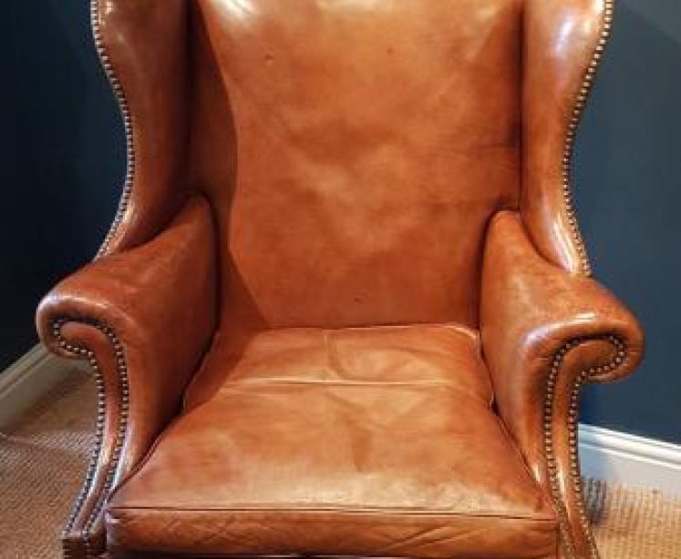 Antique Leather Wing Back Arm Chair - Image 1