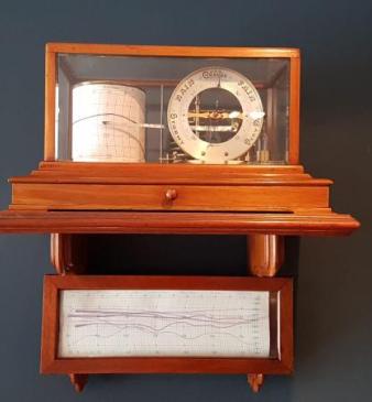 Rare Antique Walnut Barograph on Wall Bracket