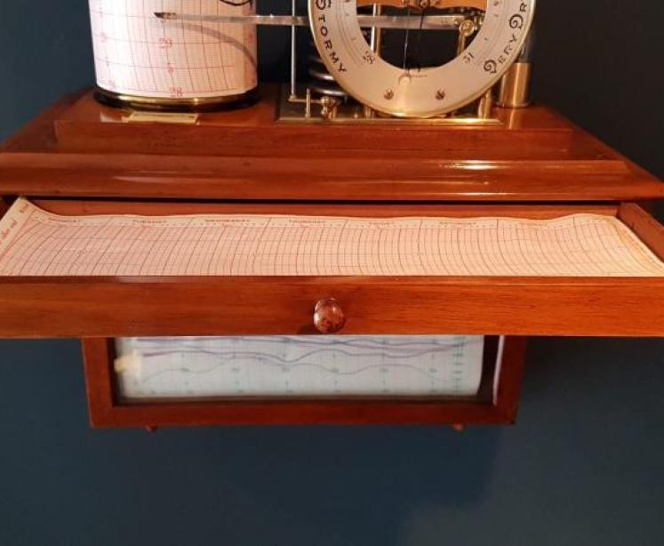 Rare Antique Walnut Barograph on Wall Bracket - Image 3