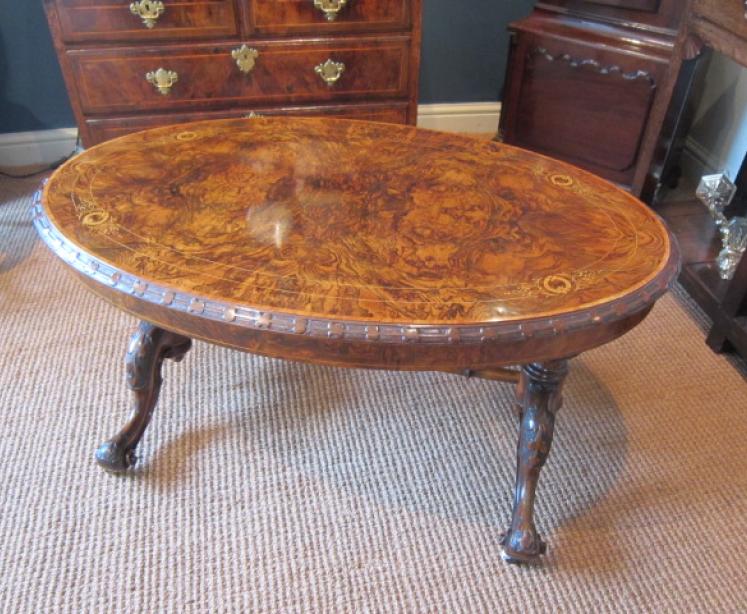 Stunning Victorian Burr Walnut Inlaid Occasional Table - Image 1