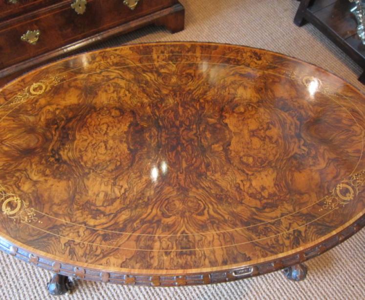 Stunning Victorian Burr Walnut Inlaid Occasional Table - Image 2
