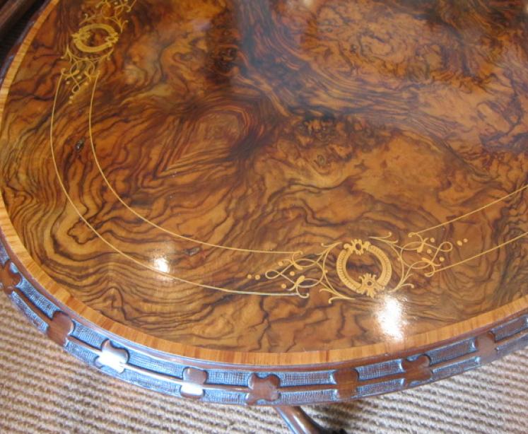 Stunning Victorian Burr Walnut Inlaid Occasional Table - Image 3