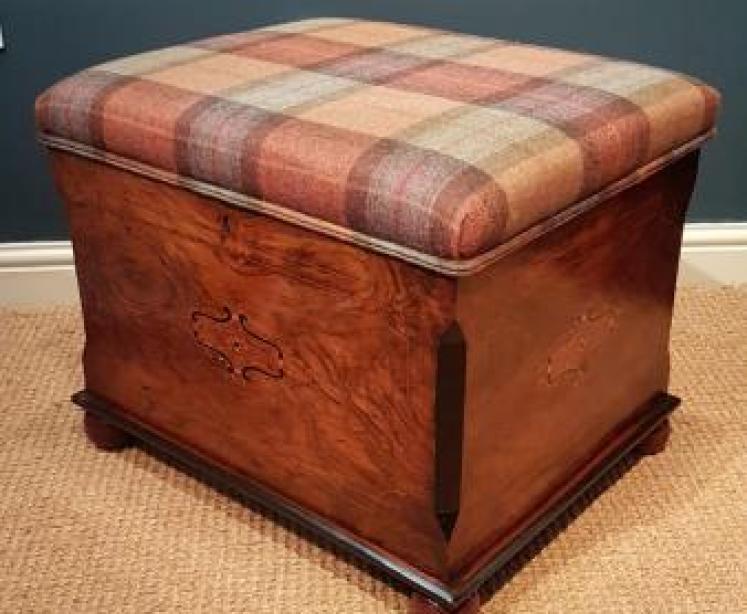 Victorian Inlaid Walnut Ottoman Stool - Image 3
