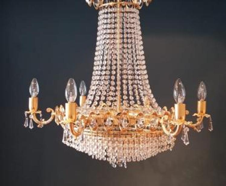 1950's Gilt Brass and Cut Crystal Chandelier - Image 1