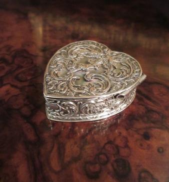 Antique Silver & Mother of Pearl Heart Trinket box
