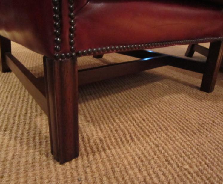 Pair of Original 1920's Red Leather Wing Armchairs - Image 5