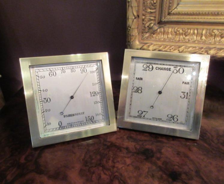 Matching Pair of Art Deco Barometer & Thermometer Stands - Image 1
