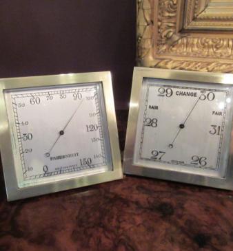 Matching Pair of Art Deco Barometer & Thermometer Stands