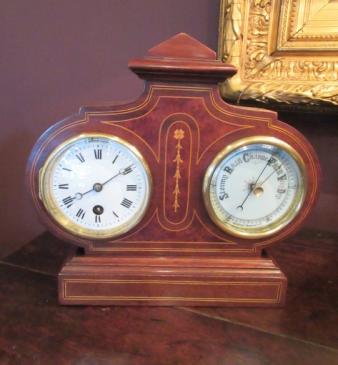 Top Quality Antique Mahogany Inlaid Clock Barometer