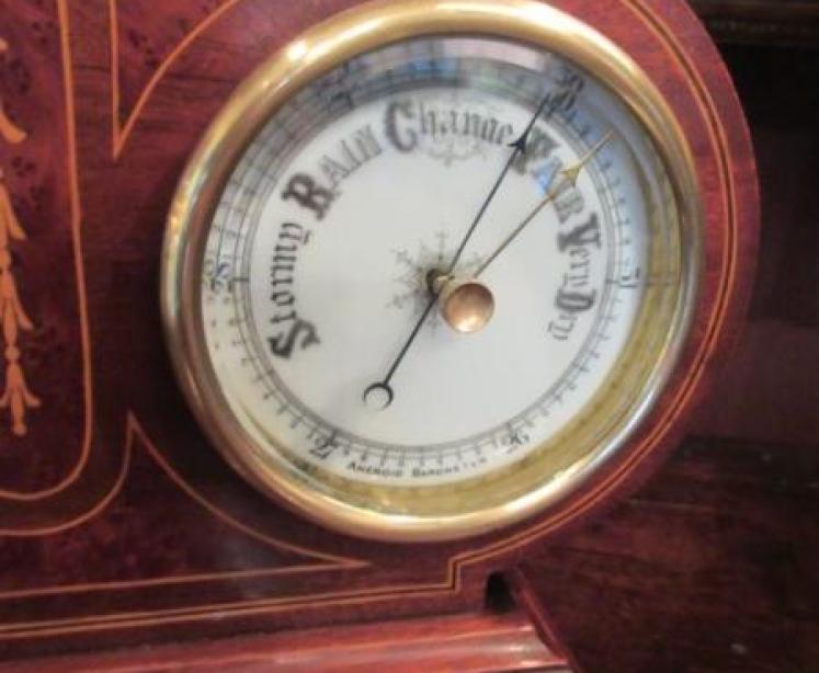 Top Quality Antique Mahogany Inlaid Clock Barometer - Image 3