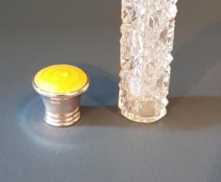 Cut Crystal and Silver Engine Turned Enamel Scent Bottle - Image 2