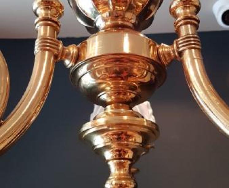 Edwardian Cast Brass 3 Arm Chandelier - Image 3