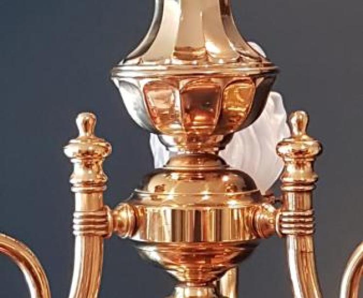 Edwardian Cast Brass 3 Arm Chandelier - Image 4