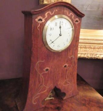 Art Nouveau Copper & Ebony Inlaid Mantel Clock