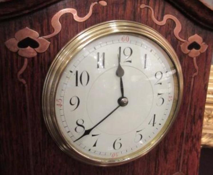 Art Nouveau Copper & Ebony Inlaid Mantel Clock - Image 2